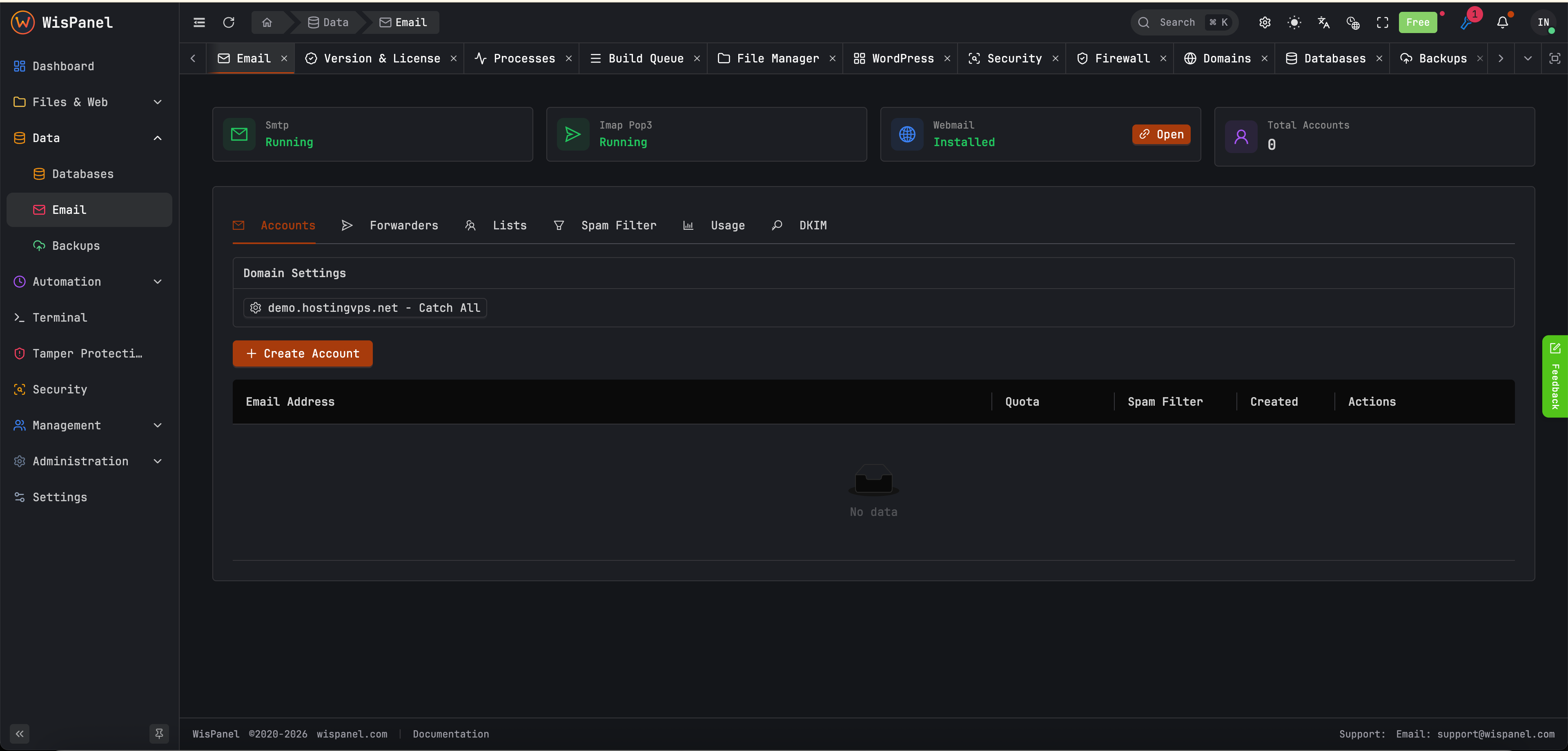 Complete email hosting - Dark mode