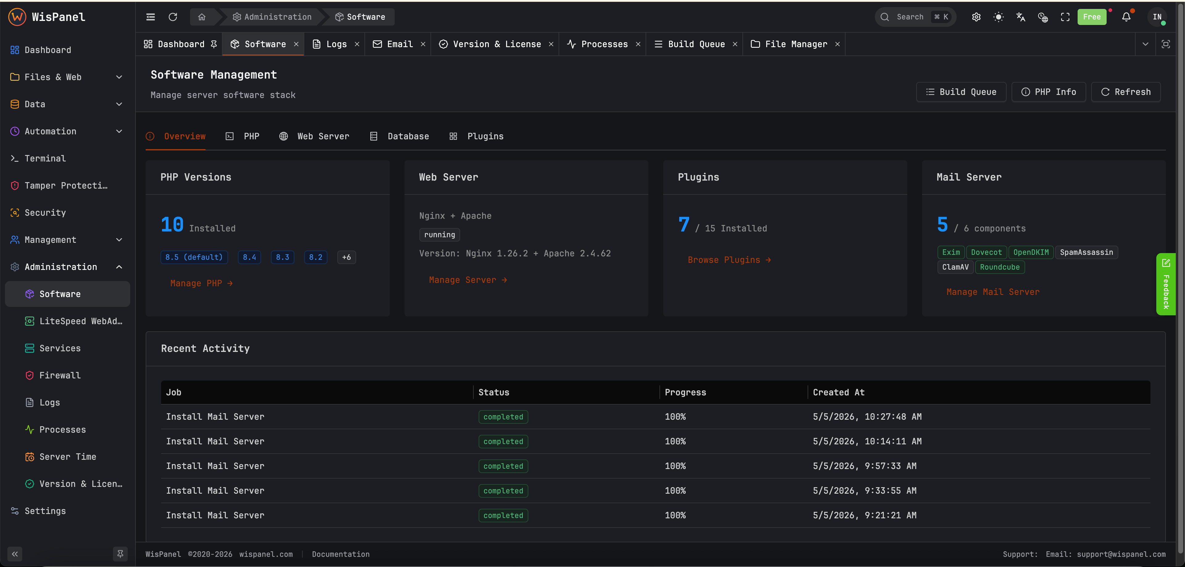 Multi-WebServer for free controll panel VPS - Dark mode