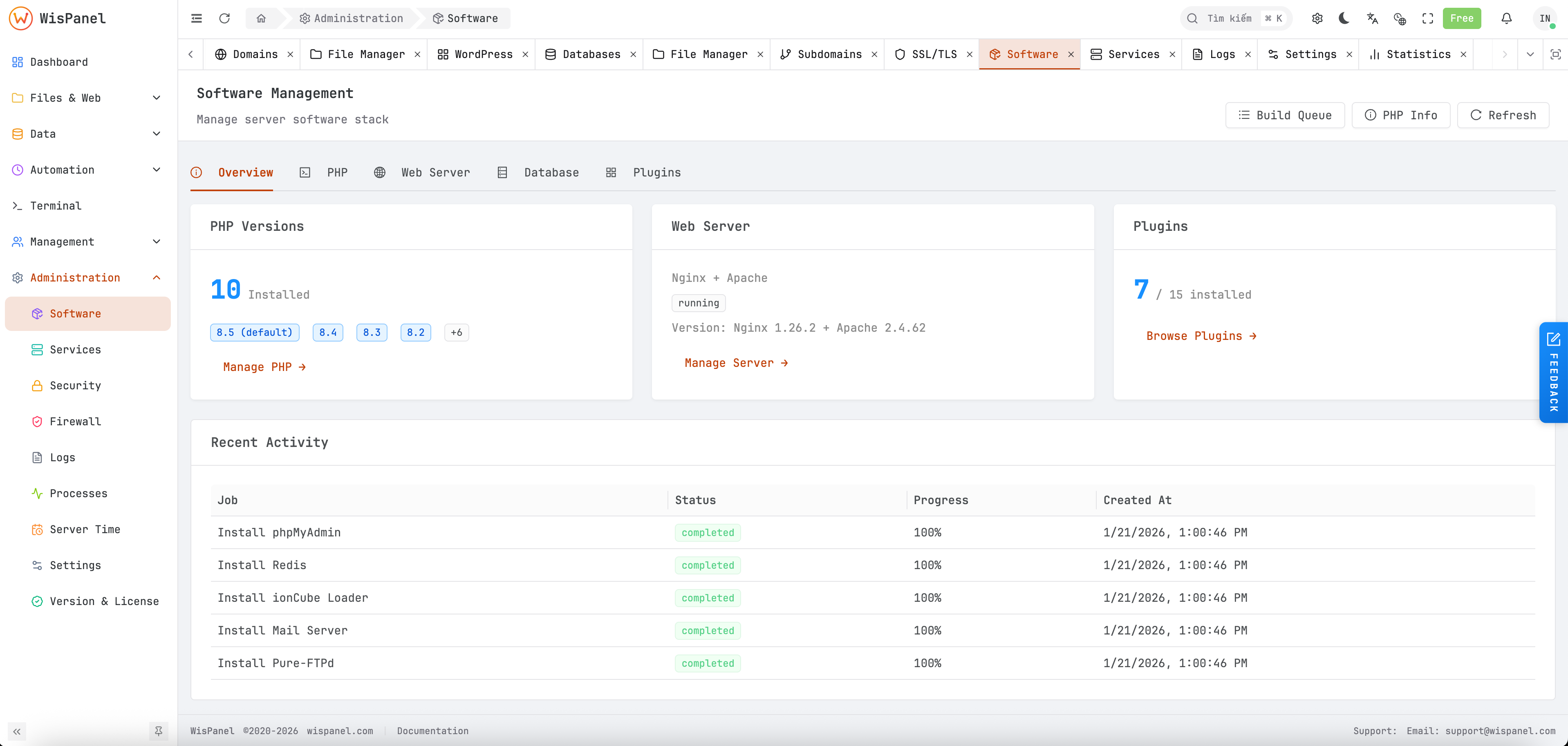 Multi-WebServer Free Control Panel - Light mode